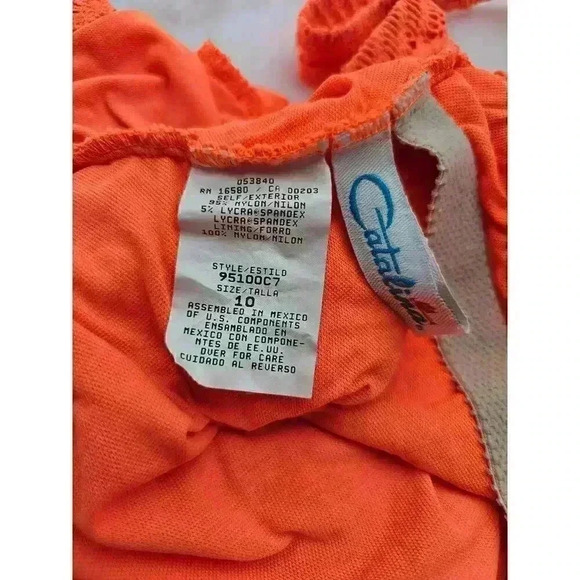 Vtg 80s Catalina Women's Size 10 Neon Orange One-piece Swimsuit - Picture 3 of 7